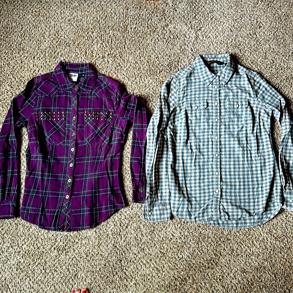 Two XS Harley Davidson button up flannel shirts